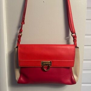 Salvatore Ferragamo Gancini Flap Red Shoulder Bag in Tri-Color Calfskin Leather